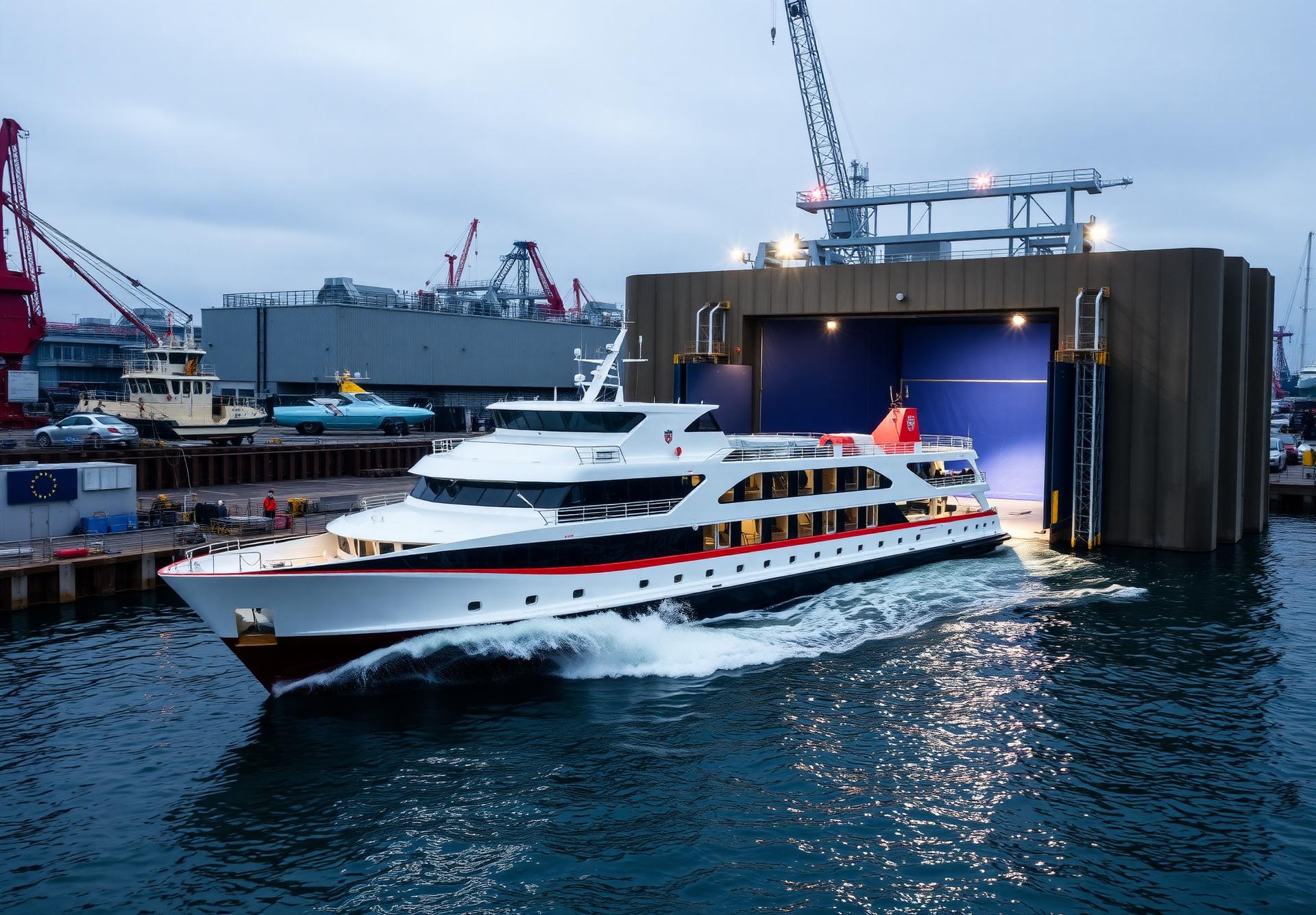 A new vessel entering the water at launch